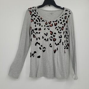 Loft Women's Long sleeve Leopard Print Knit Top Sz S Minimalist Chick Office Y2K